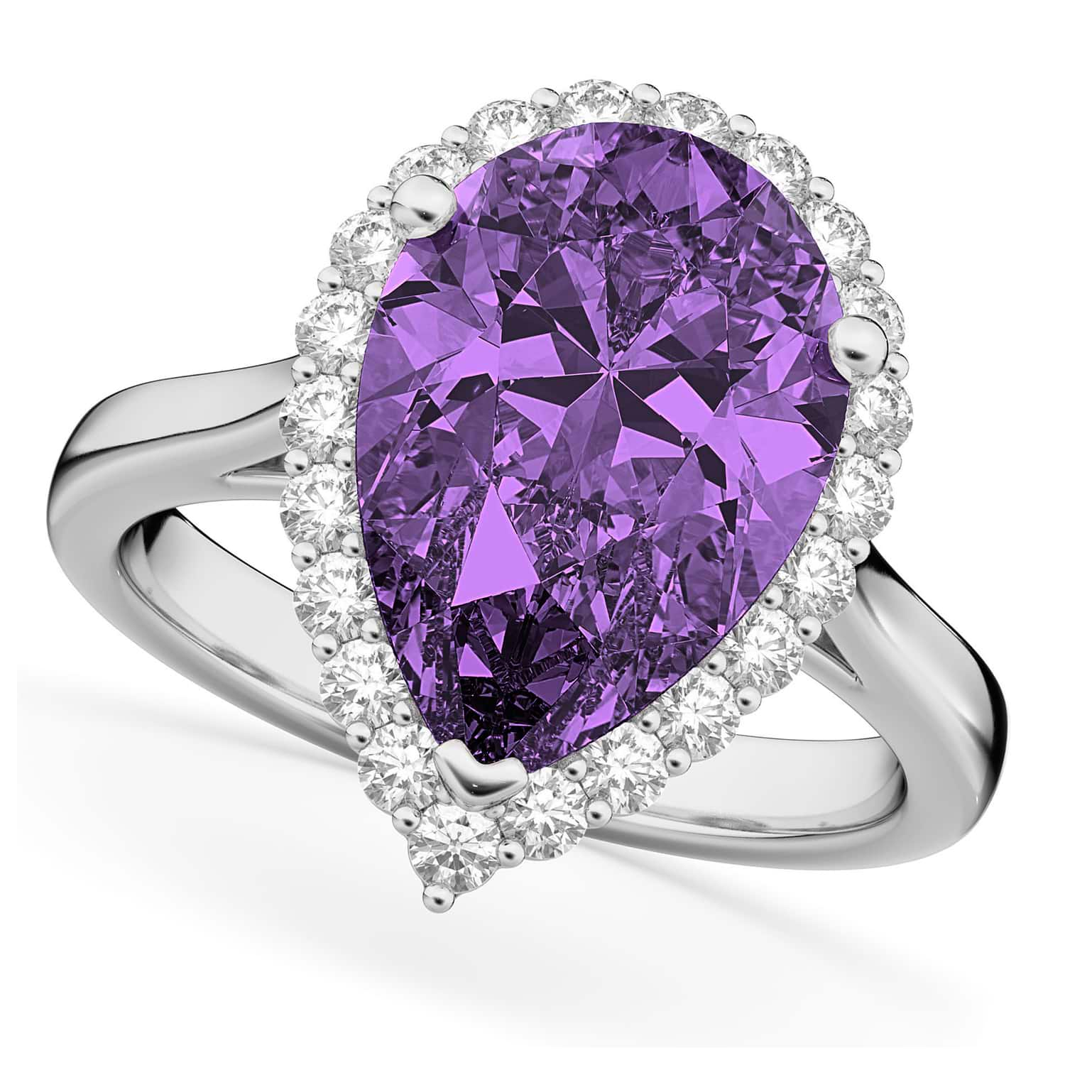 Pear Cut Halo Amethyst Diamond Engagement Ring K White Gold Ct