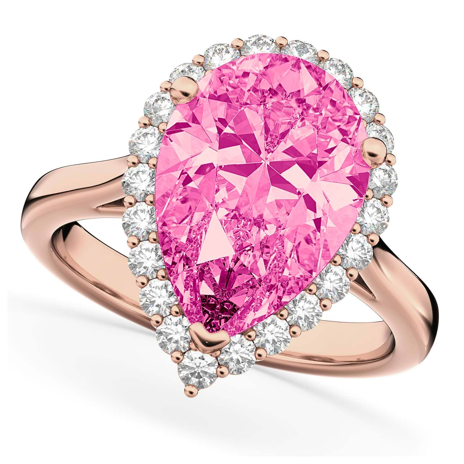 Pear Cut Halo Pink Tourmaline Diamond Engagement Ring K Rose Gold