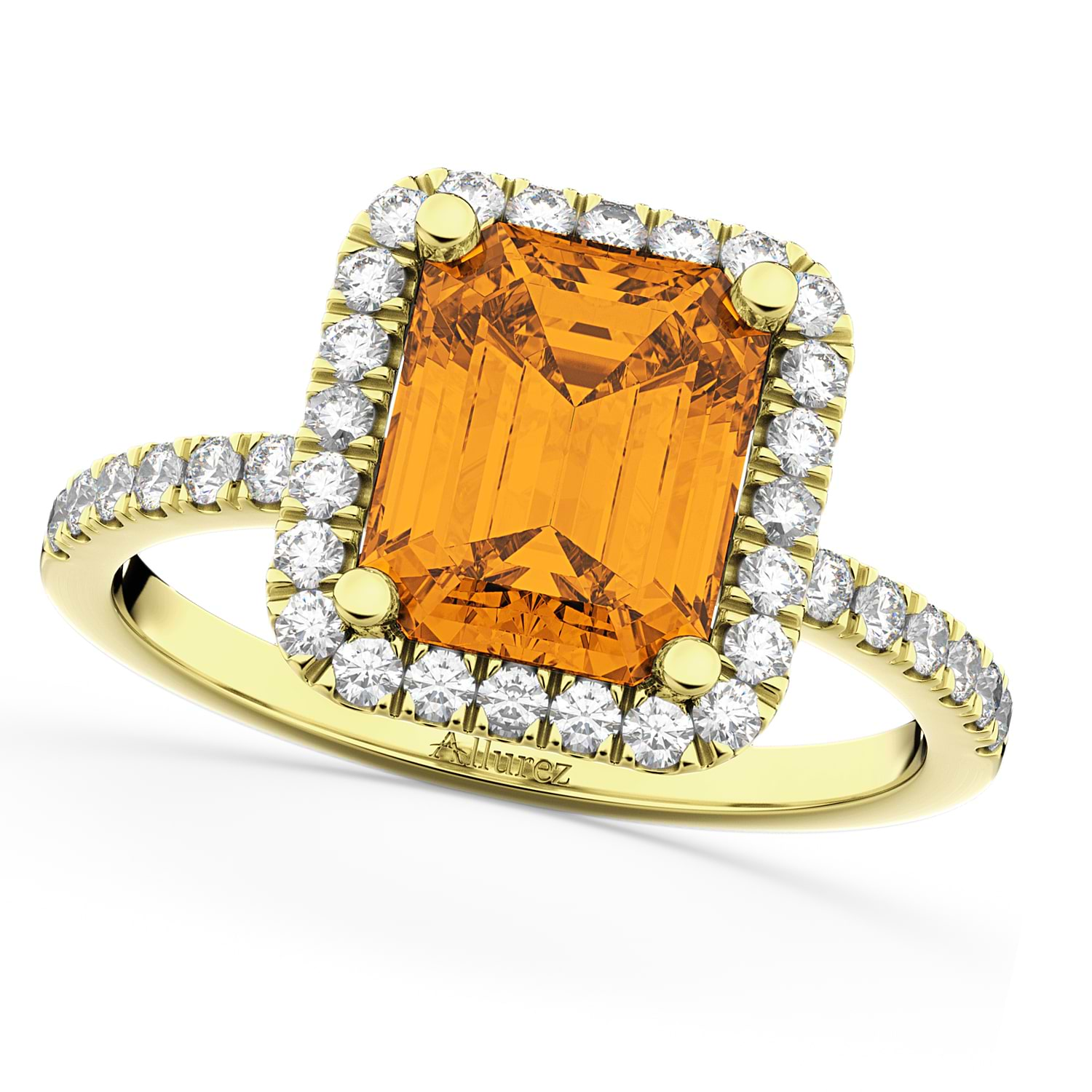 Emerald Cut Citrine Diamond Engagement Ring K Yellow Gold Ct