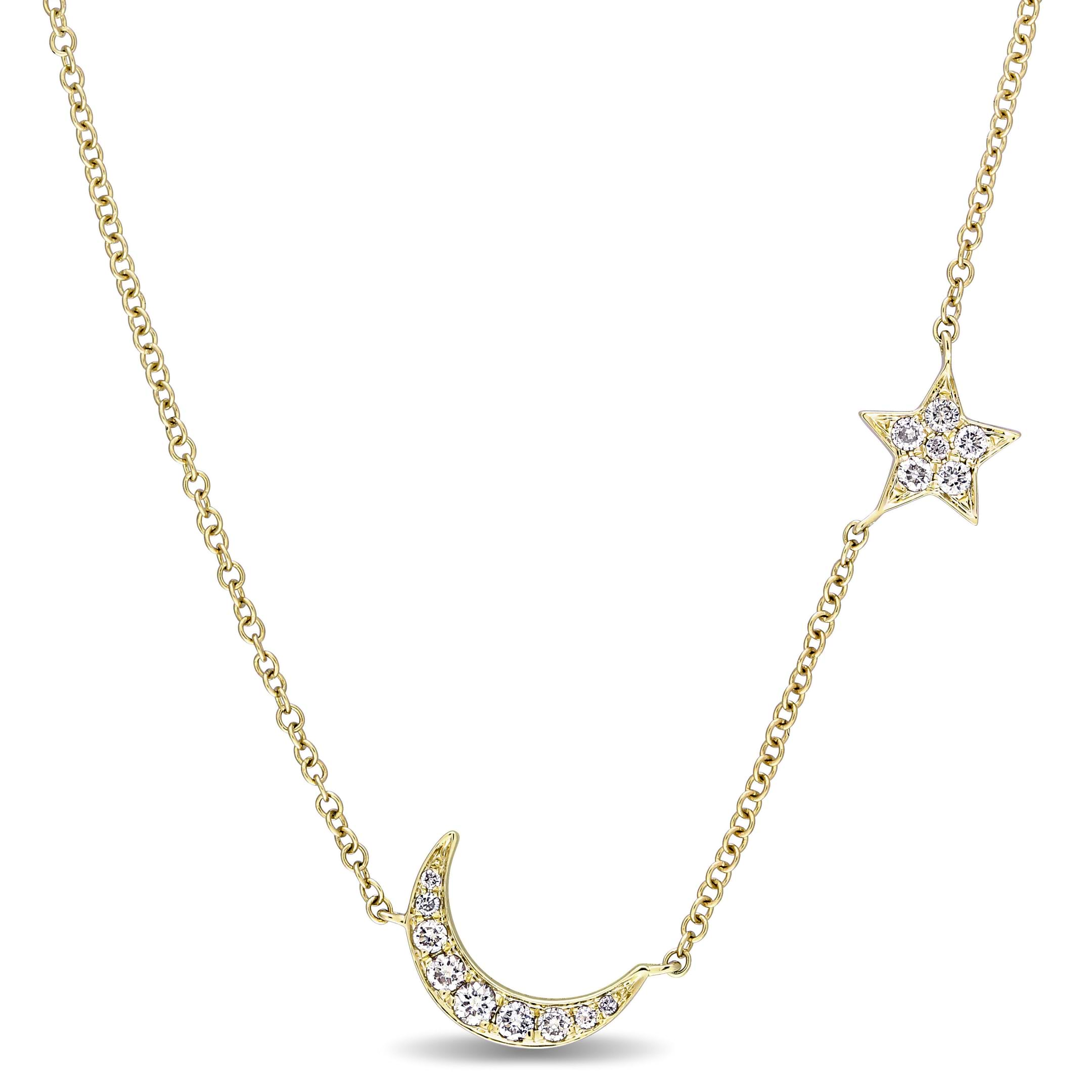 Diamond Star Moon Necklace K Yellow Gold Ct De