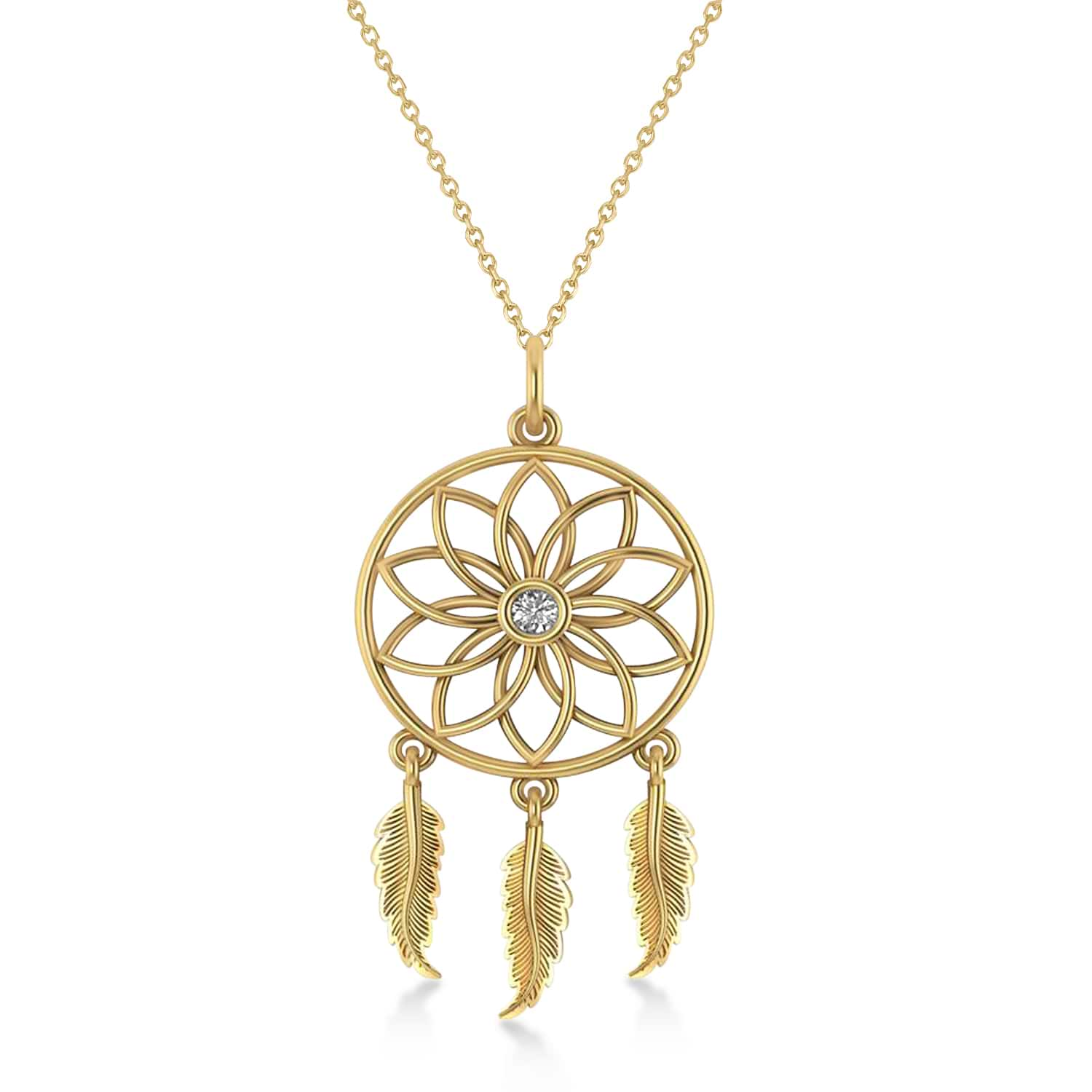 Diamond Dream Catcher Pendant Necklace K Yellow Gold Ct Az