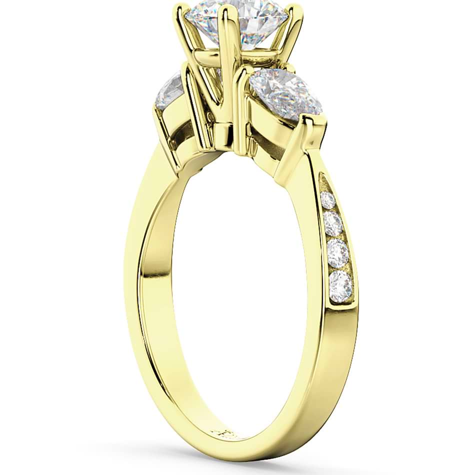 Three Stone Pear Cut Diamond Engagement Ring K Yellow Gold Ct U