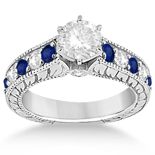 Antique Diamond Sapphire Bridal Ring Set K White Gold Ct U