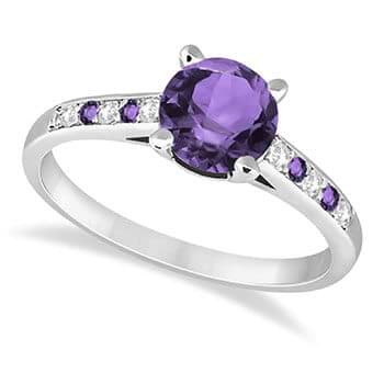 Cathedral Amethyst & Diamond Engagement Ring 14k White Gold (1.20ct)
