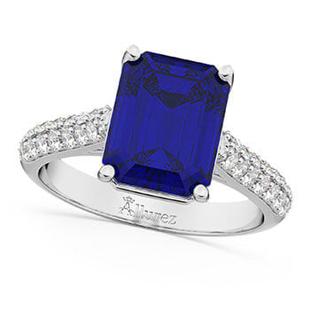 Emerald-Cut Blue Sapphire & Diamond Ring 14k White Gold (5.54ct)