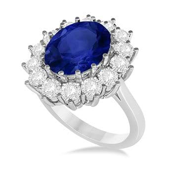 Oval Blue Sapphire & Diamond Accented Ring 14k White Gold (5.40ctw)