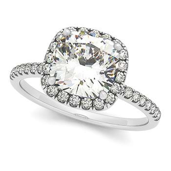 Cushion Diamond Halo Engagement Ring French Pave 14k W. Gold 0.70ct