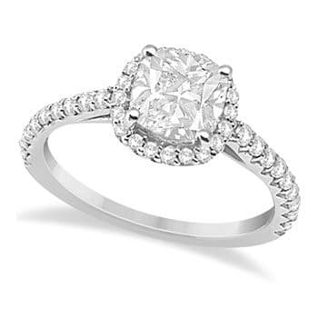 Halo Design Cushion Cut Diamond Engagement Ring 14K White Gold 0.88ct