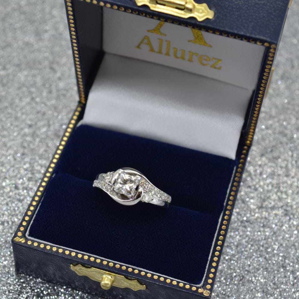 Swirl Design Diamond Engagement Ring Setting 14k White Gold 0.38ct