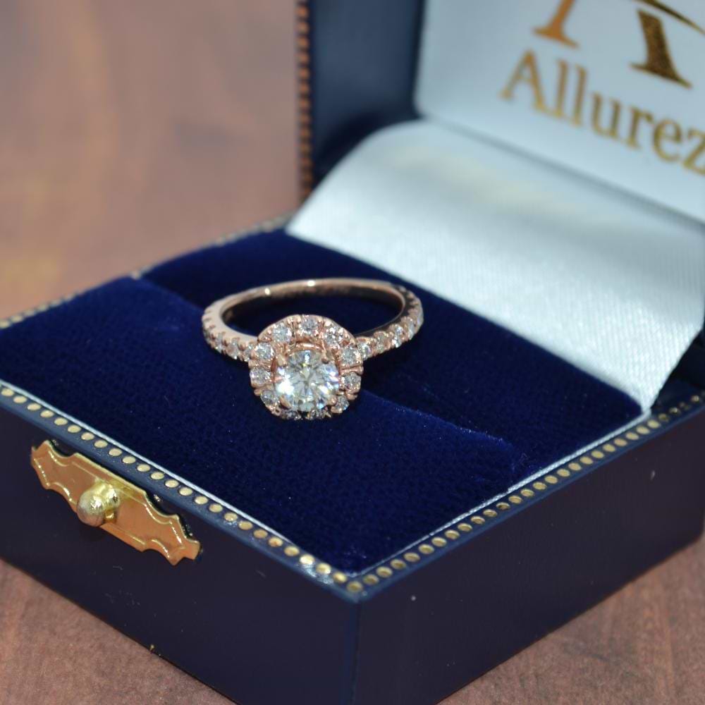 French Pave Halo Diamond Engagement Ring Setting 14k Rose Gold 0.75ct