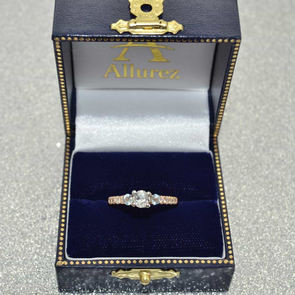 Diamond &  Blue Topaz Three Stone Engagement Ring 18k Rose Gold (0.43ct)