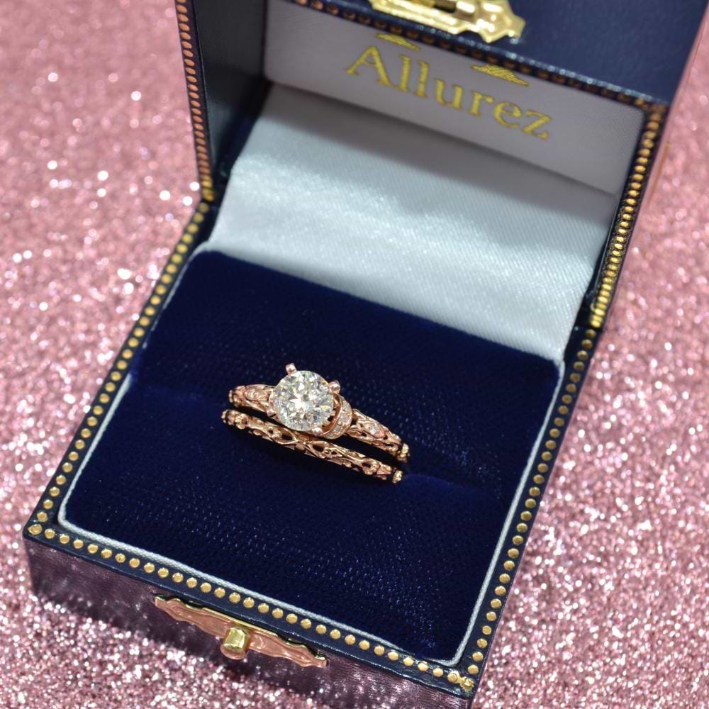 Diamond Antique Style Bridal Set Setting 18k Rose Gold (0.12ct)