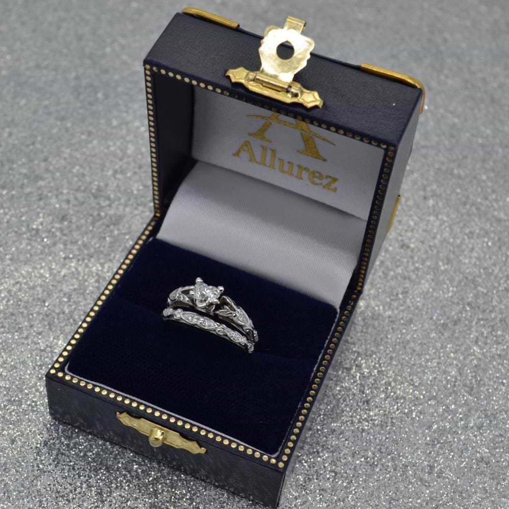 Diamond Antique Style Bridal Set 14k White Gold (0.07ct)