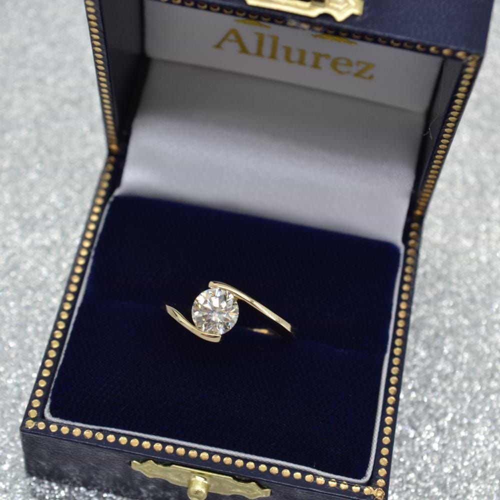 Tension Set Swirl Solitaire Engagement Ring Setting 14k Yellow Gold