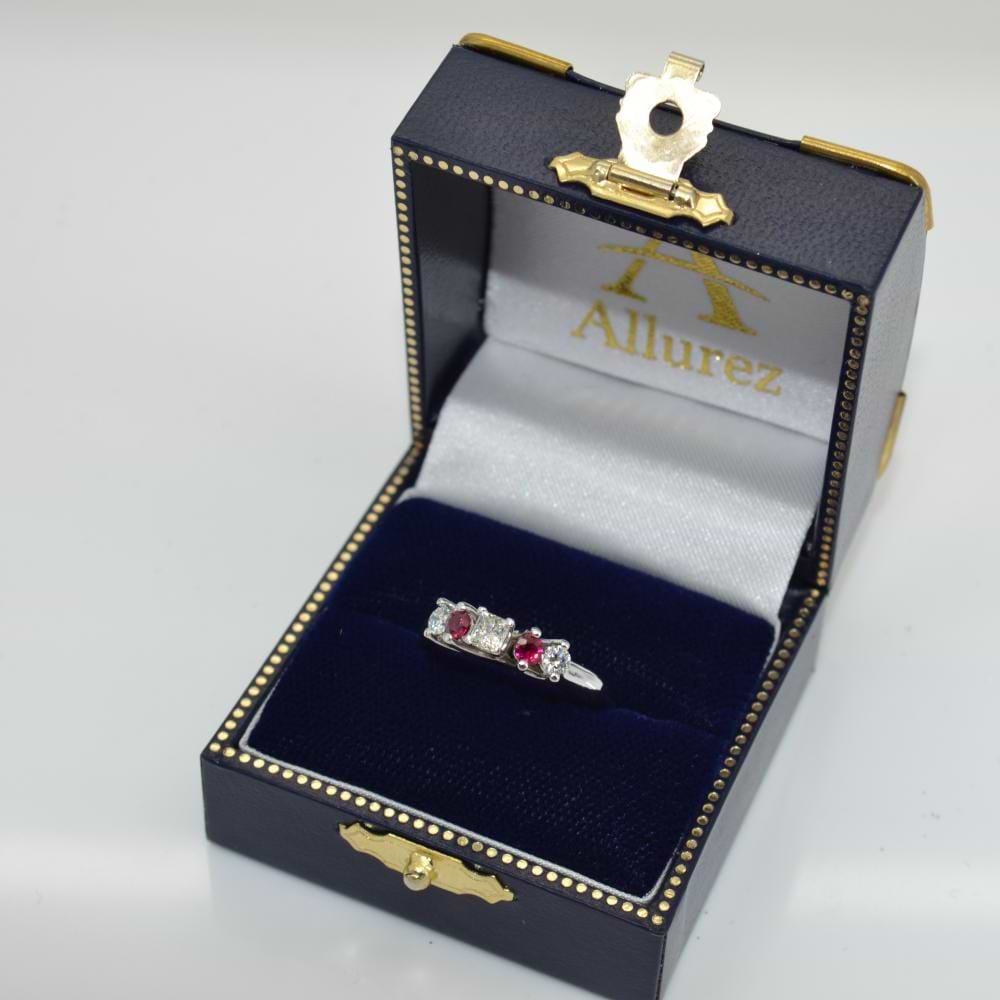 Five Stone Diamond and Ruby Engagement Ring 14k White Gold (0.50ct)