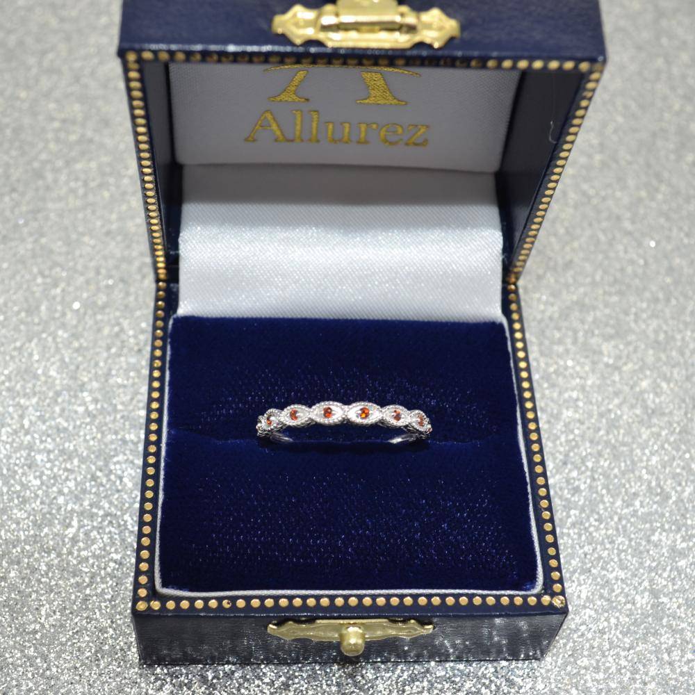 Vintage Diamond & Garnet Bridal Set 14k White Gold 1.20ct