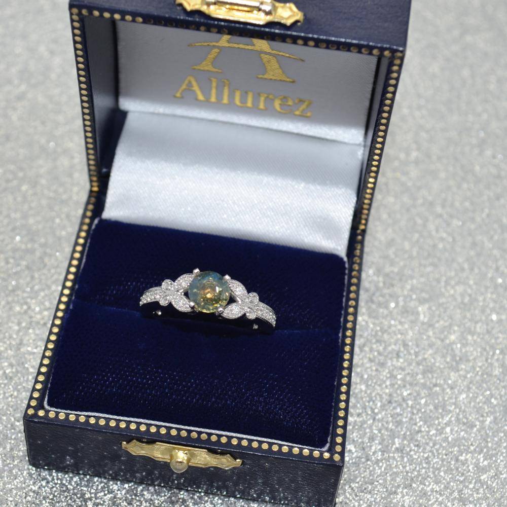 Butterfly Alexandrite & Diamond Engagement Ring 14K W. Gold 1.28ct