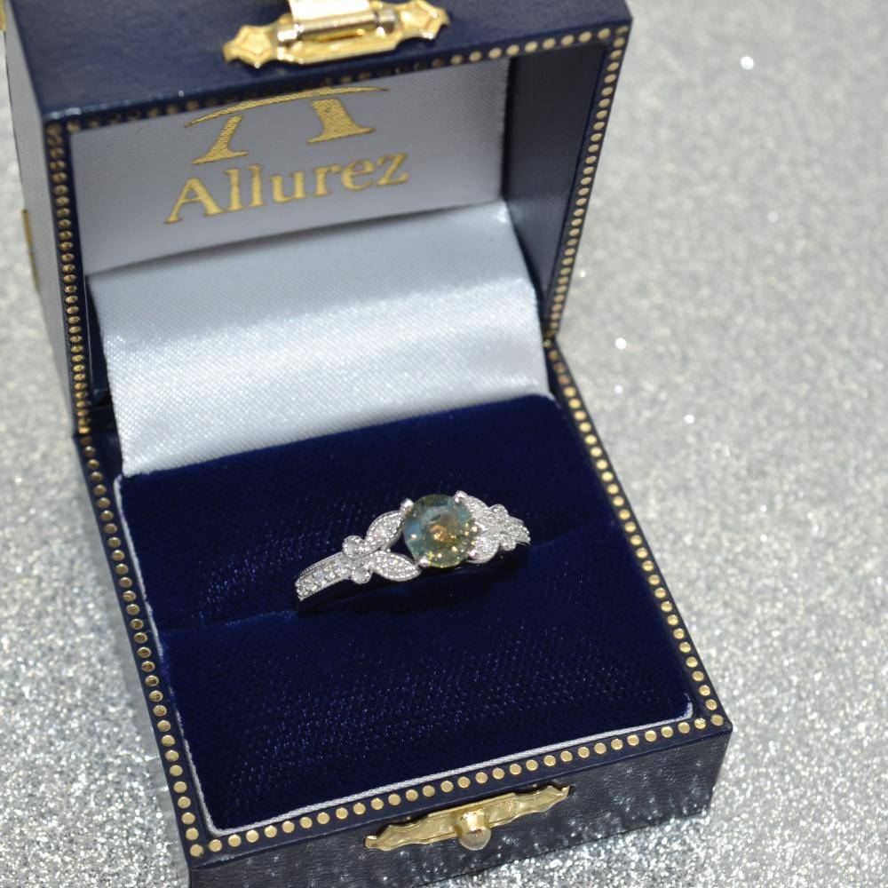 Butterfly Alexandrite & Diamond Engagement Ring 14K W. Gold 1.28ct