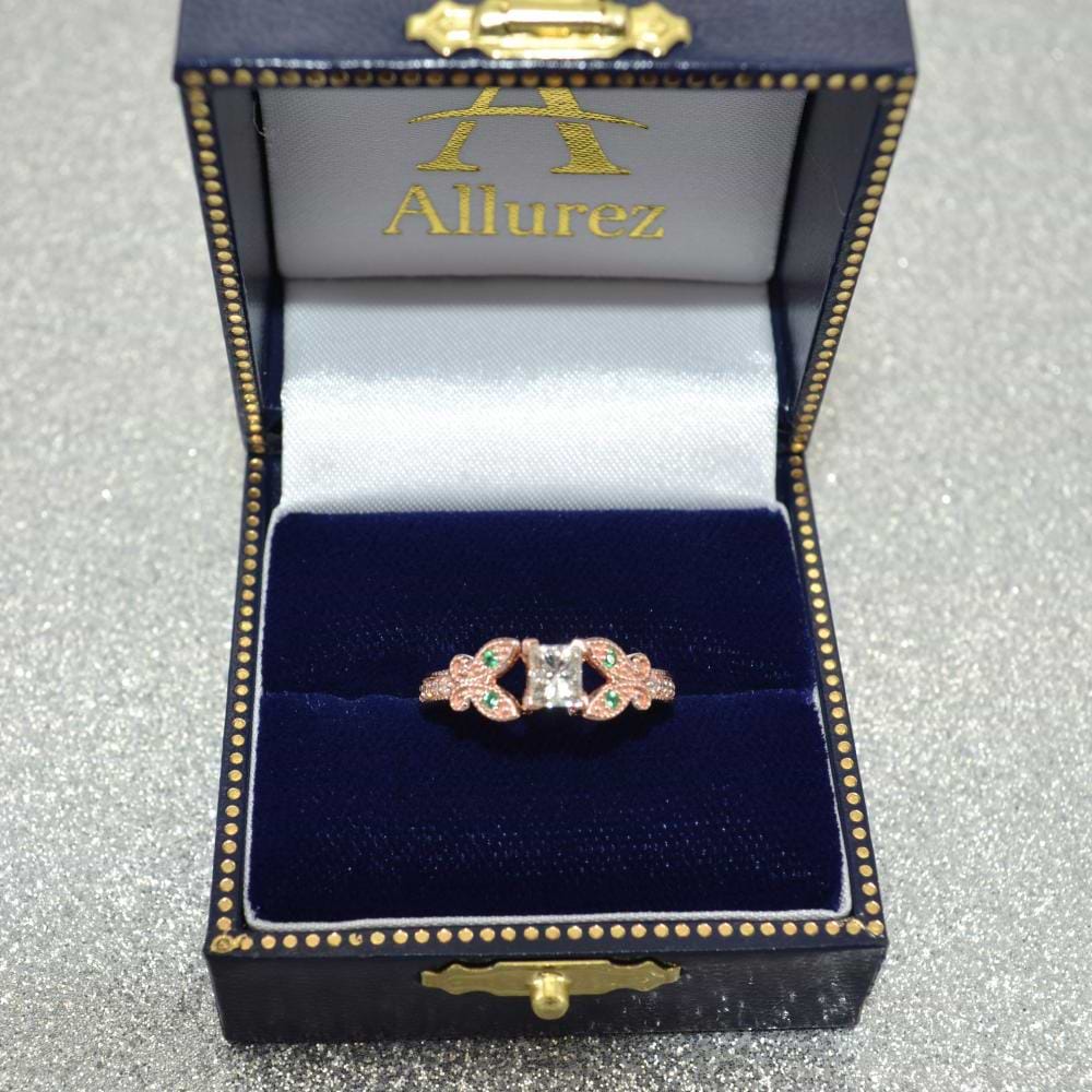 Butterfly Diamond & Emerald Engagement Ring 14k Rose Gold (0.20ct)