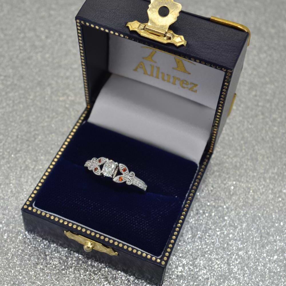 Butterfly Diamond & Garnet Engagement Ring 14k White Gold (0.20ct)
