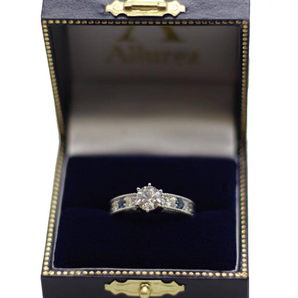 Antique Diamond & Blue Sapphire Bridal Set 18k White Gold (1.80ct)