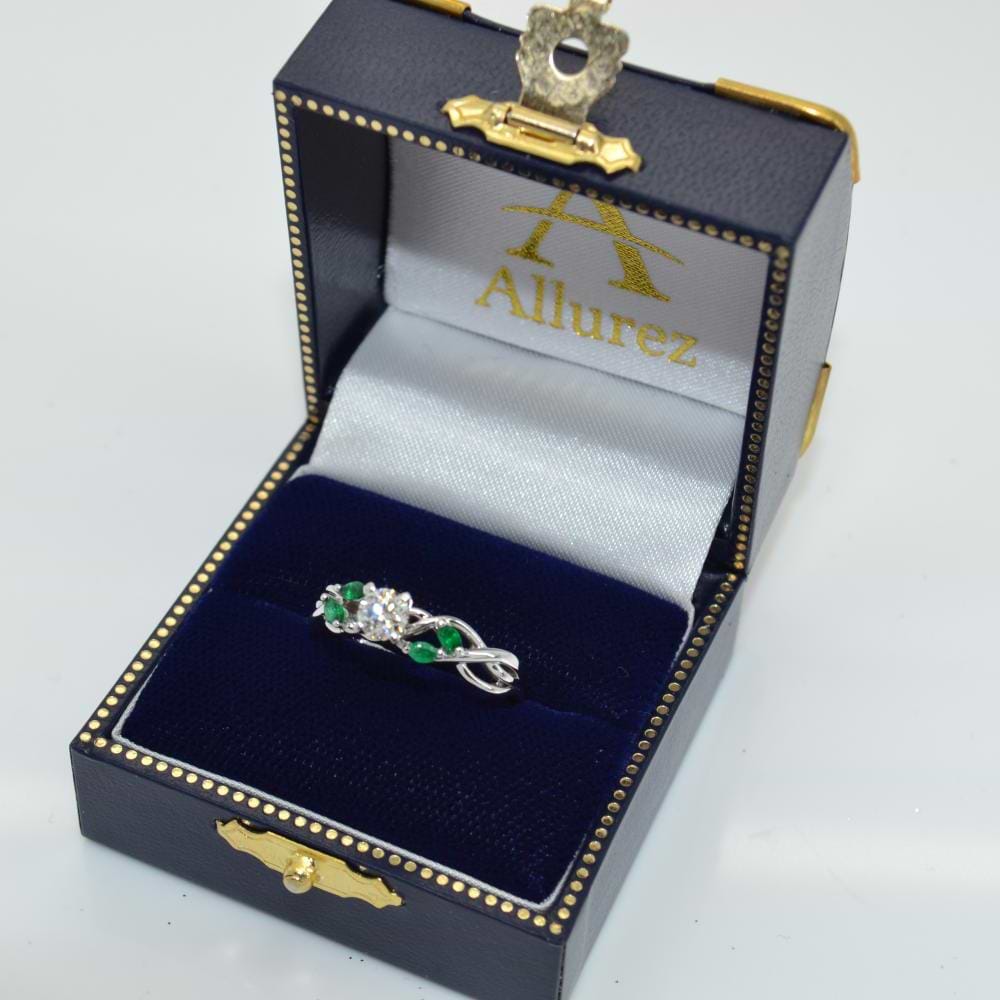 Emerald Marquise Vine Leaf Engagement Ring 14k White Gold (0.20ct)