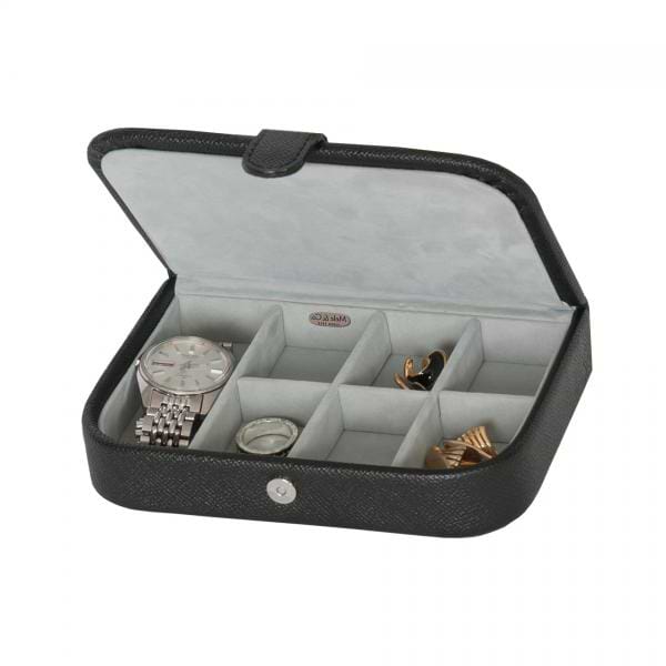 Men's Travel Case for Cufflinks, Watches, Rings in Black Faux Leather