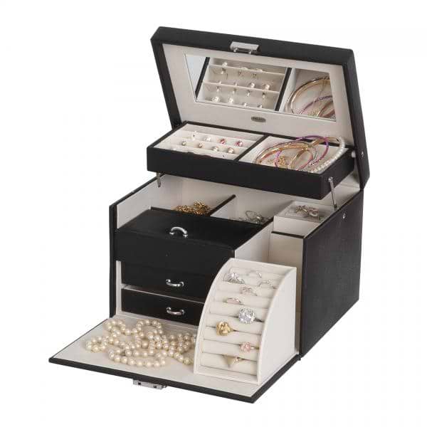 Locking Jewelry Box, Faux Leather, Drop Front Jewel Case & Storage
