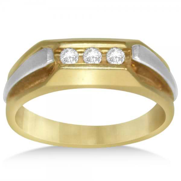 Men's Diamond Accented 3 Stone Wedding Band in 14k Two Tone Gold (0.25ct)