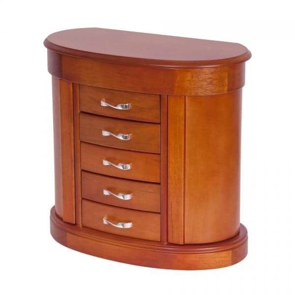 Wooden Jewelry Box, Walnut Finish. Dresser Top Jewel Chest w/ Storage