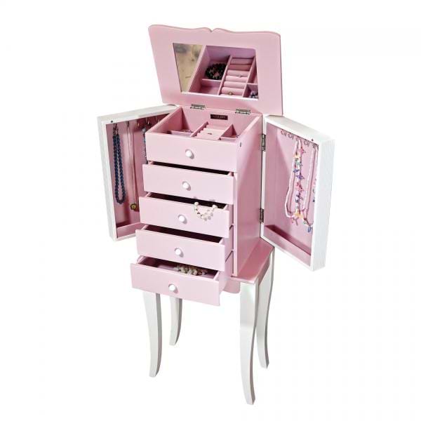 Girl's First Jewelry Armoire w/ Pink Drawers, White Accents, Mirror