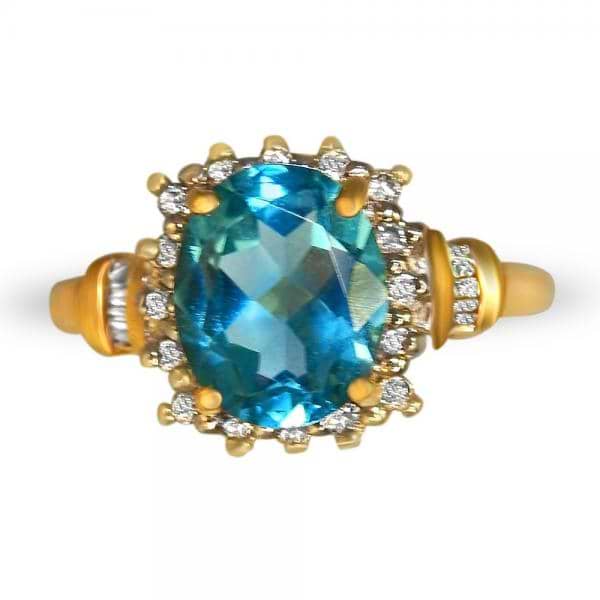 Oval Cut Blue Topaz & Diamond Cocktail Ring 14k Yellow Gold (2.51ct)