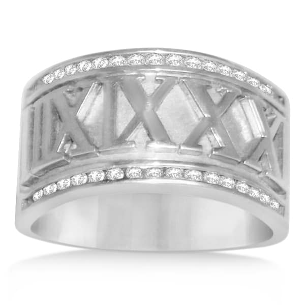 Diamond Roman Numeral Fashion Ring in 14k White Gold (0.50ct)