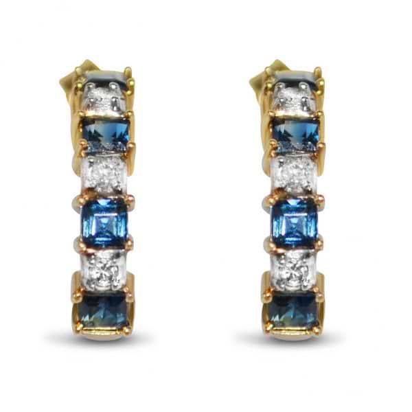 Diamond & Blue Sapphire Huggie Earrings in 14k Yellow Gold (0.85ct)