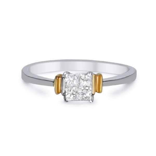 Invisible-Set Diamond Engagement Ring Two Tone 14k Gold (0.25ct)