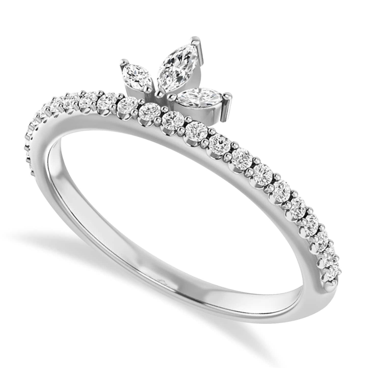 Diamond Stackable Crown Ring/Wedding Band 14k White Gold (0.38ct)