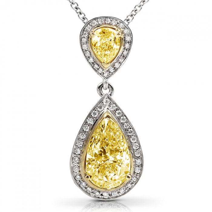 Fancy Pear Yellow Diamond Pendant Necklace 18k Two-Tone Gold (1.88ct)