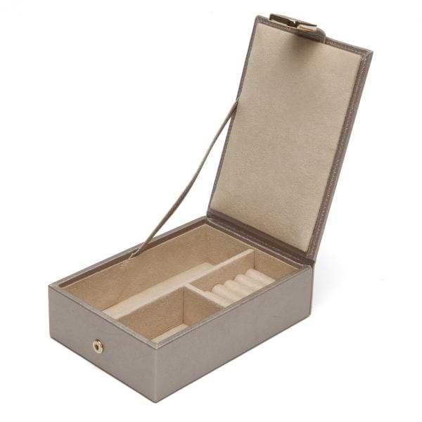 WOLF Designs Travel Jewelry Box in Pewter Leather w/ 2 Compartments