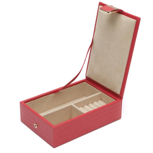 WOLF Designs Travel Jewelry Box in Coral Leather w/ 2 Compartments