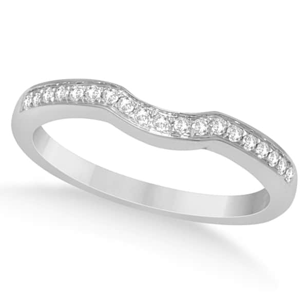 Ladies Micro Pave Diamond V Shaped Wedding Ring 14K White Gold 0.16ct