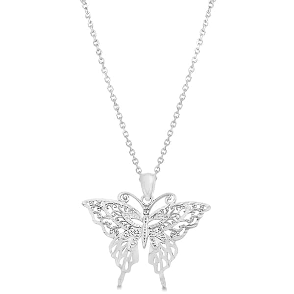 Butterfly Shaped Pendant Necklace 14K White Gold