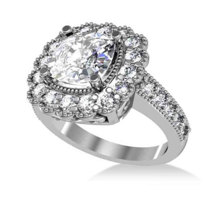 Diamond Cushion Halo Engagement Ring 14k White Gold (2.82ct)