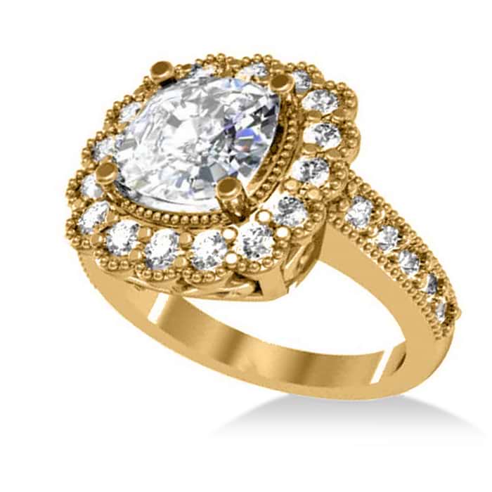 Diamond Cushion Halo Engagement Ring 14k Yellow Gold (2.82ct)