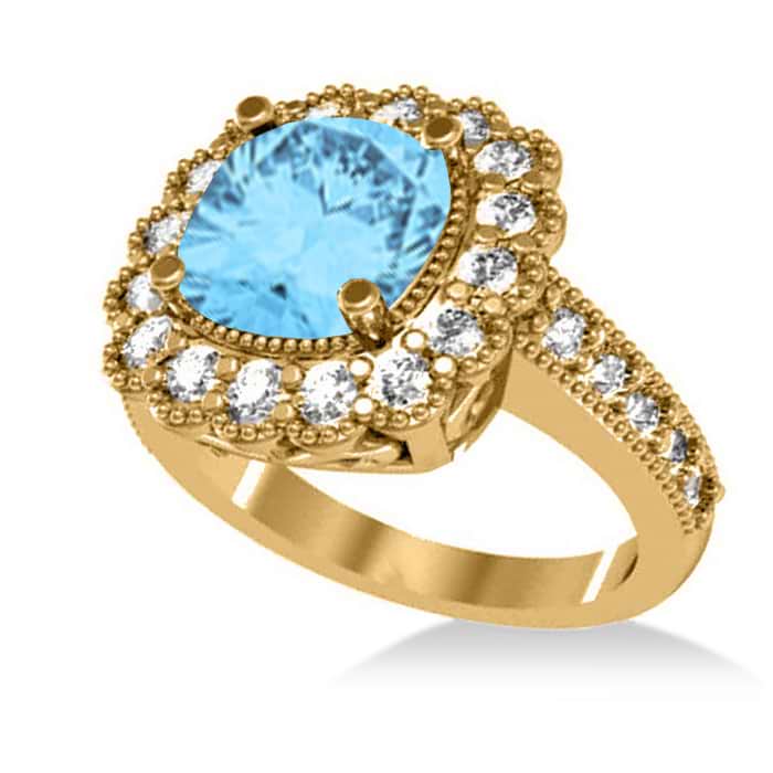 Blue Topaz & Diamond Cushion Halo Engagement Ring 14k Yellow Gold (3.58ct)
