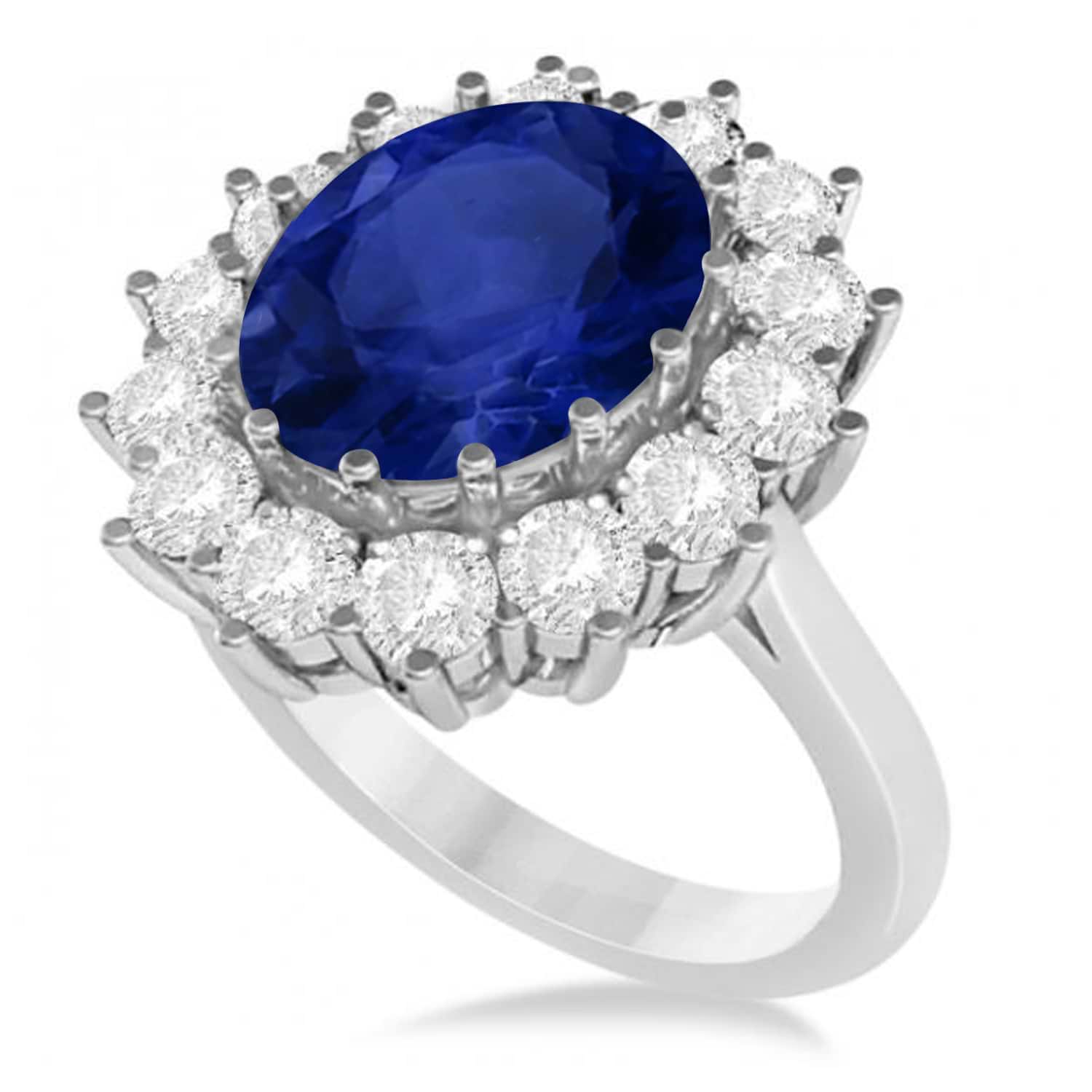 Oval Blue Sapphire & Diamond Accented Ring 14k White Gold (5.40ctw)