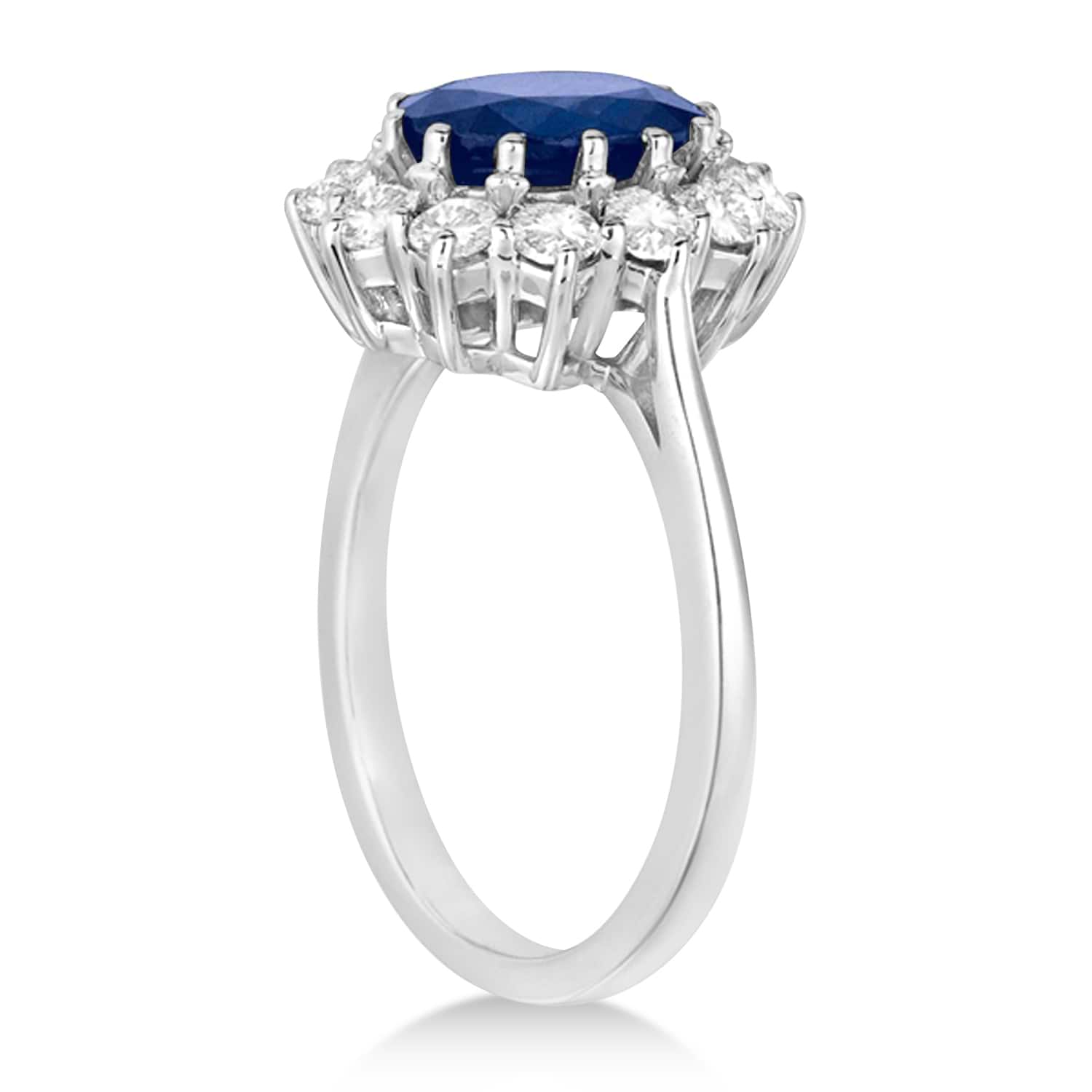 Oval Lab Blue Sapphire & Diamond Accented Ring 14k White Gold (5.40ctw)