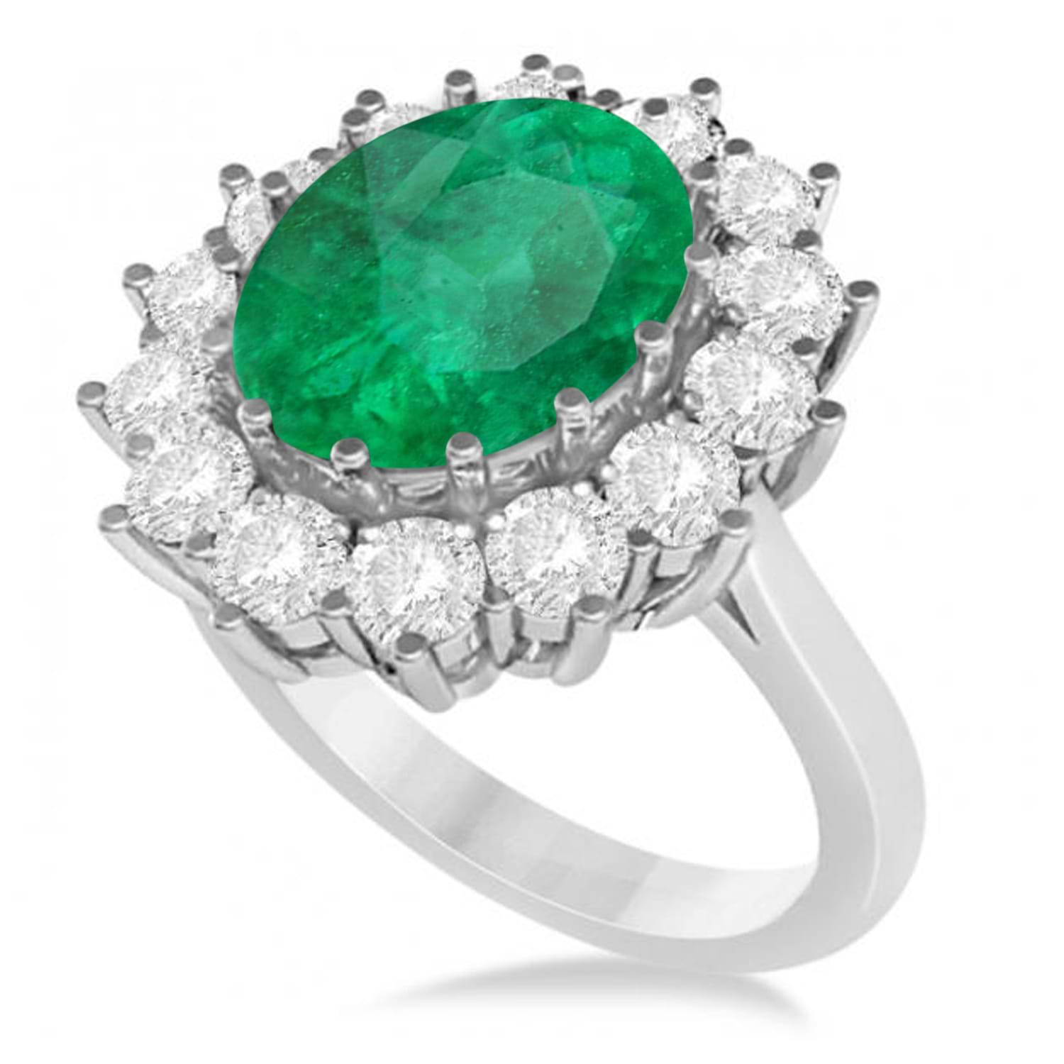 Oval Lab Emerald and Diamond Ring 14k White Gold (5.40ctw)