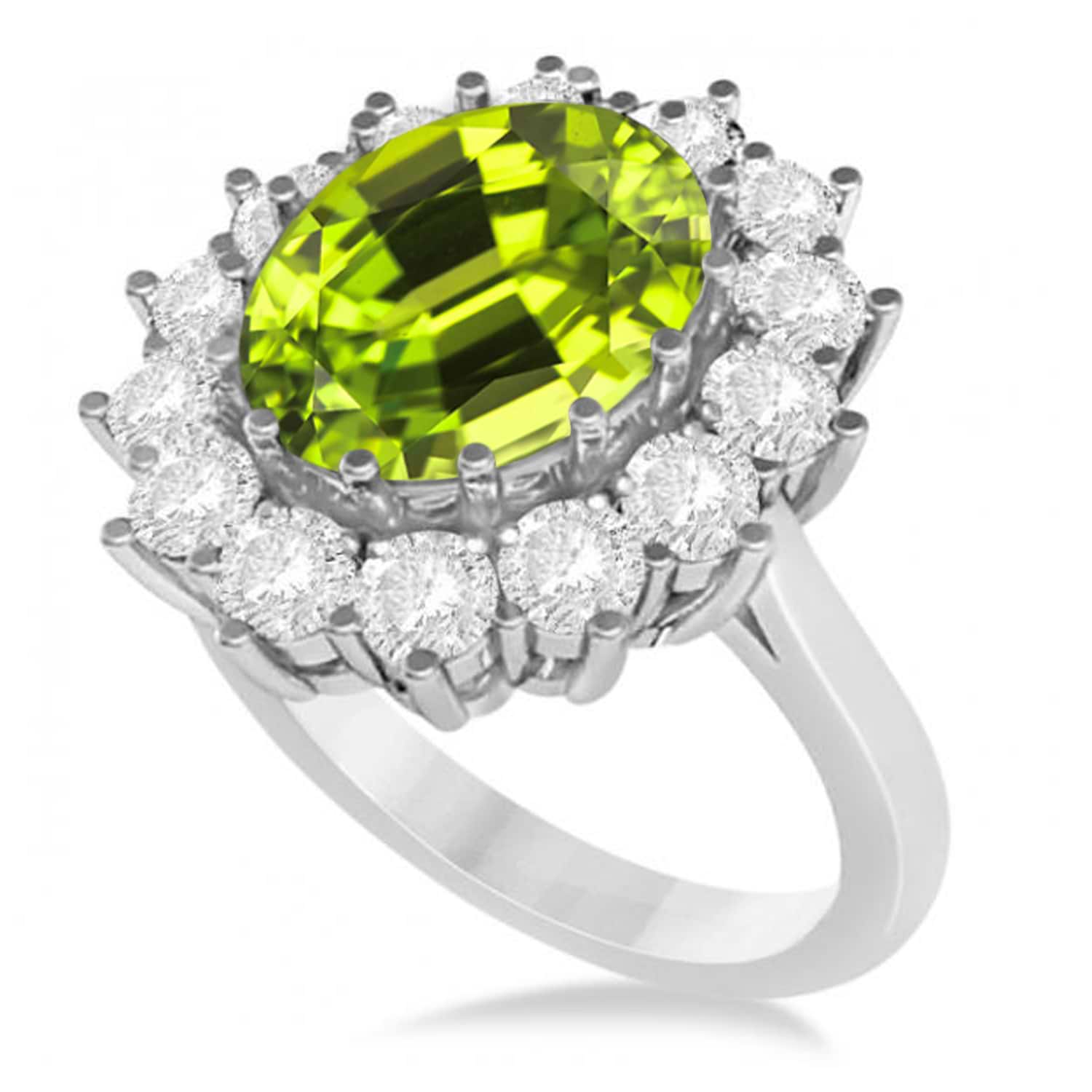 Oval Peridot & Diamond Accented Ring in 18k White Gold (5.40ctw)