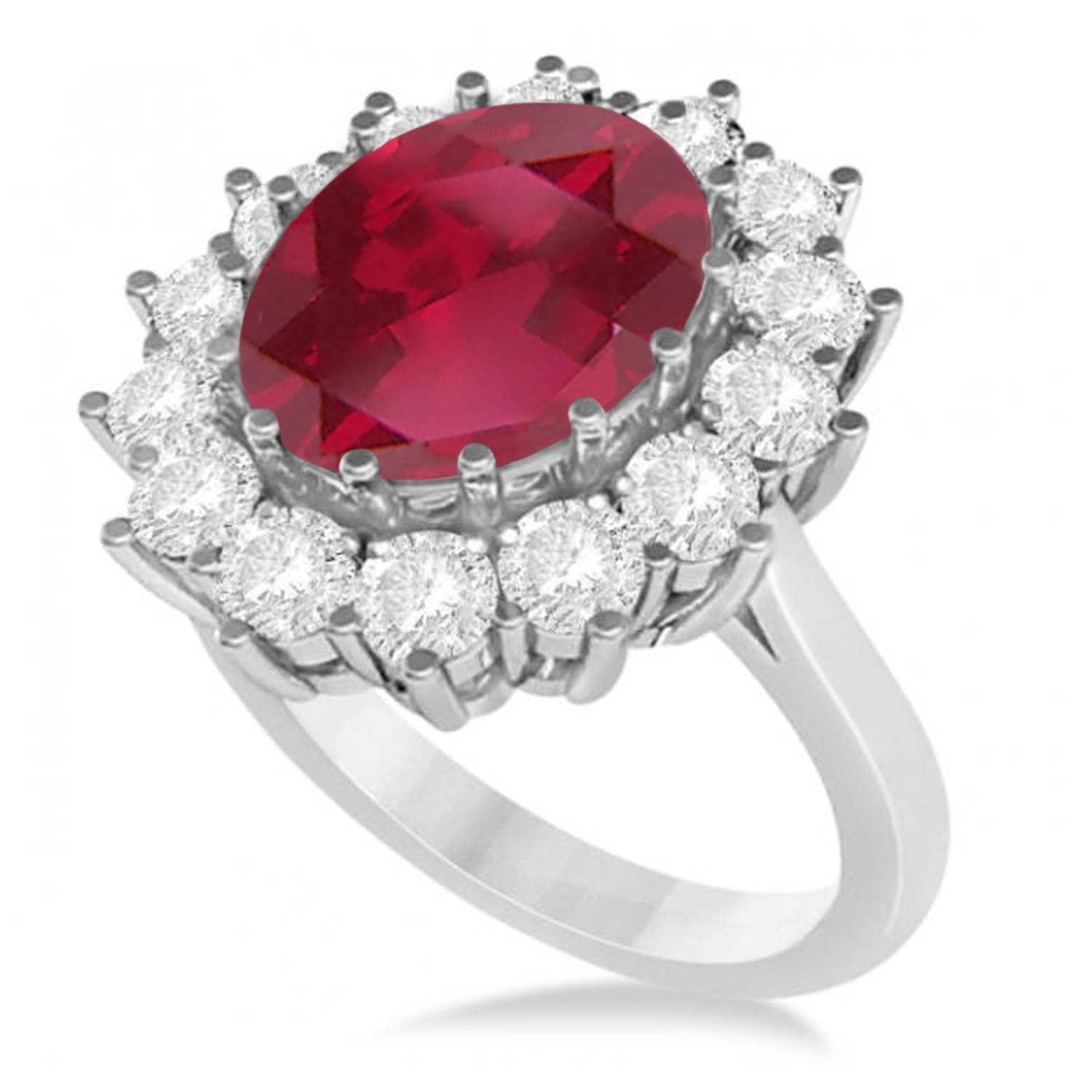 Oval Ruby and Diamond Ring 14k White Gold (5.40ctw)