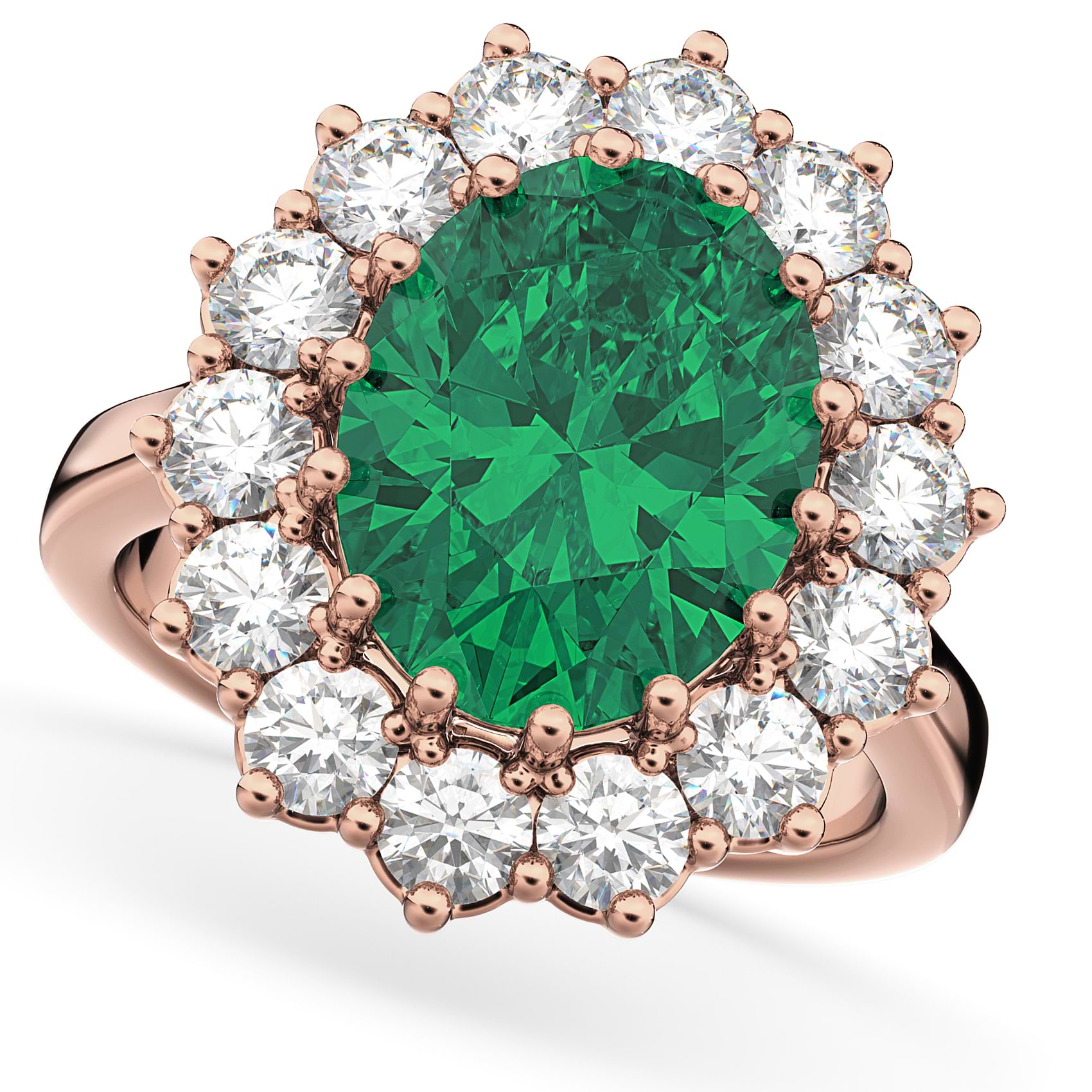 Oval Emerald & Diamond Halo Lady Di Ring 14k Rose Gold (6.40ct)